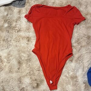 SHEIN Red Ribbed Bodysuit